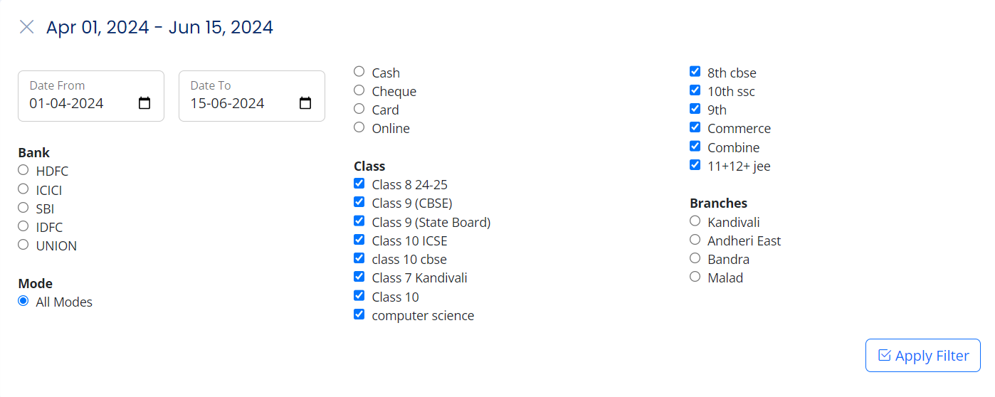 Filter Options