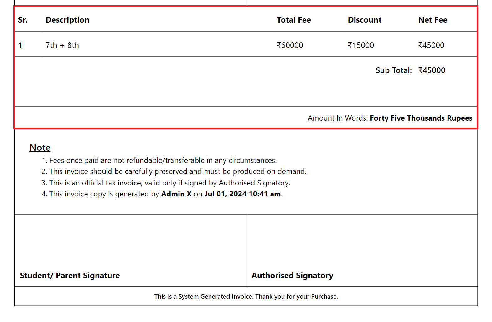 Invoice Table