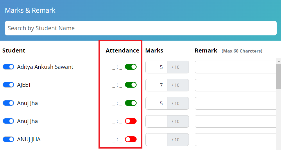 Attendance Toggle