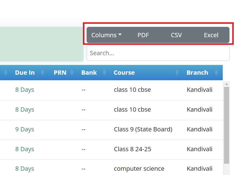 Export Options And Column