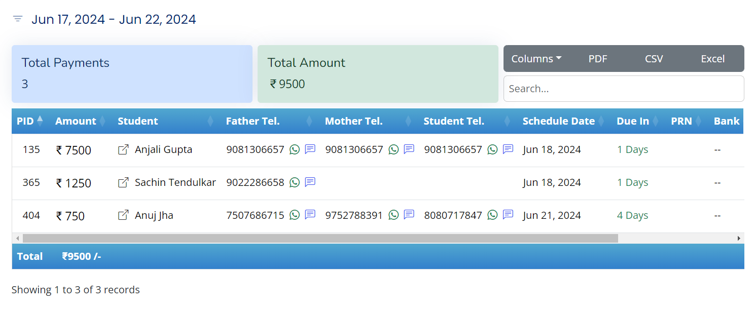 Outstanding Payment Records