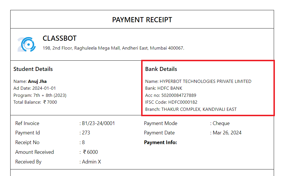 Bank Details