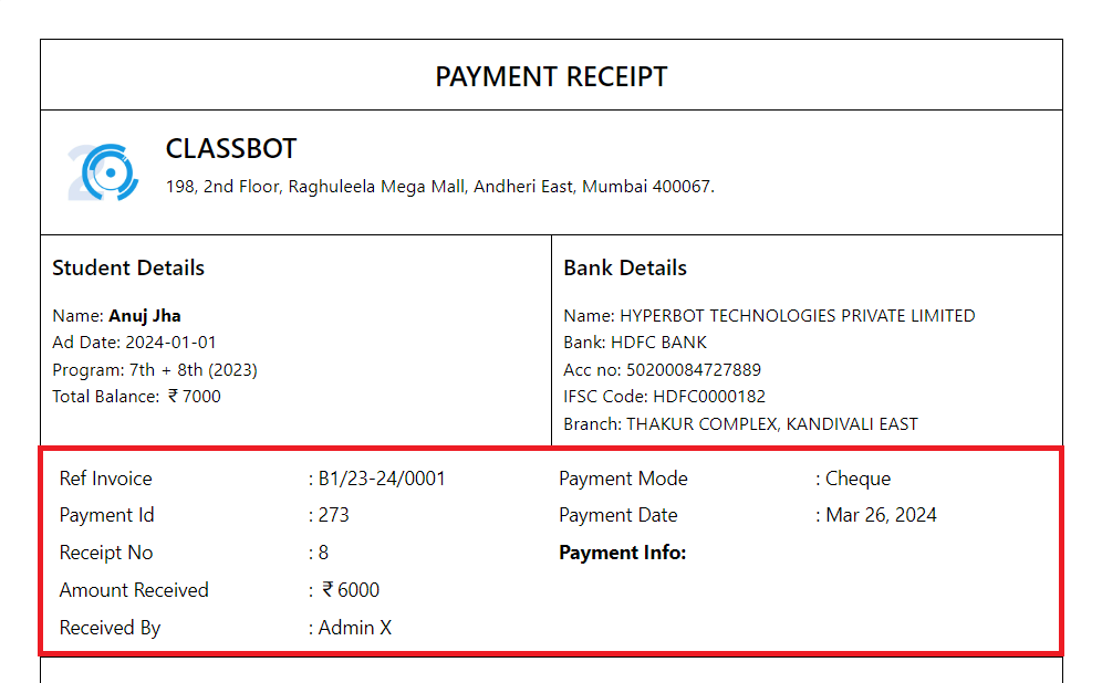 Payment Details