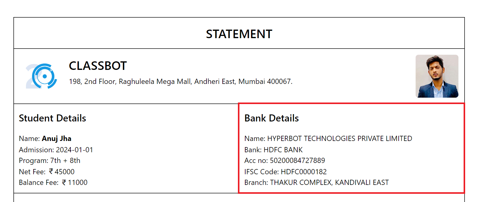 Bank Details