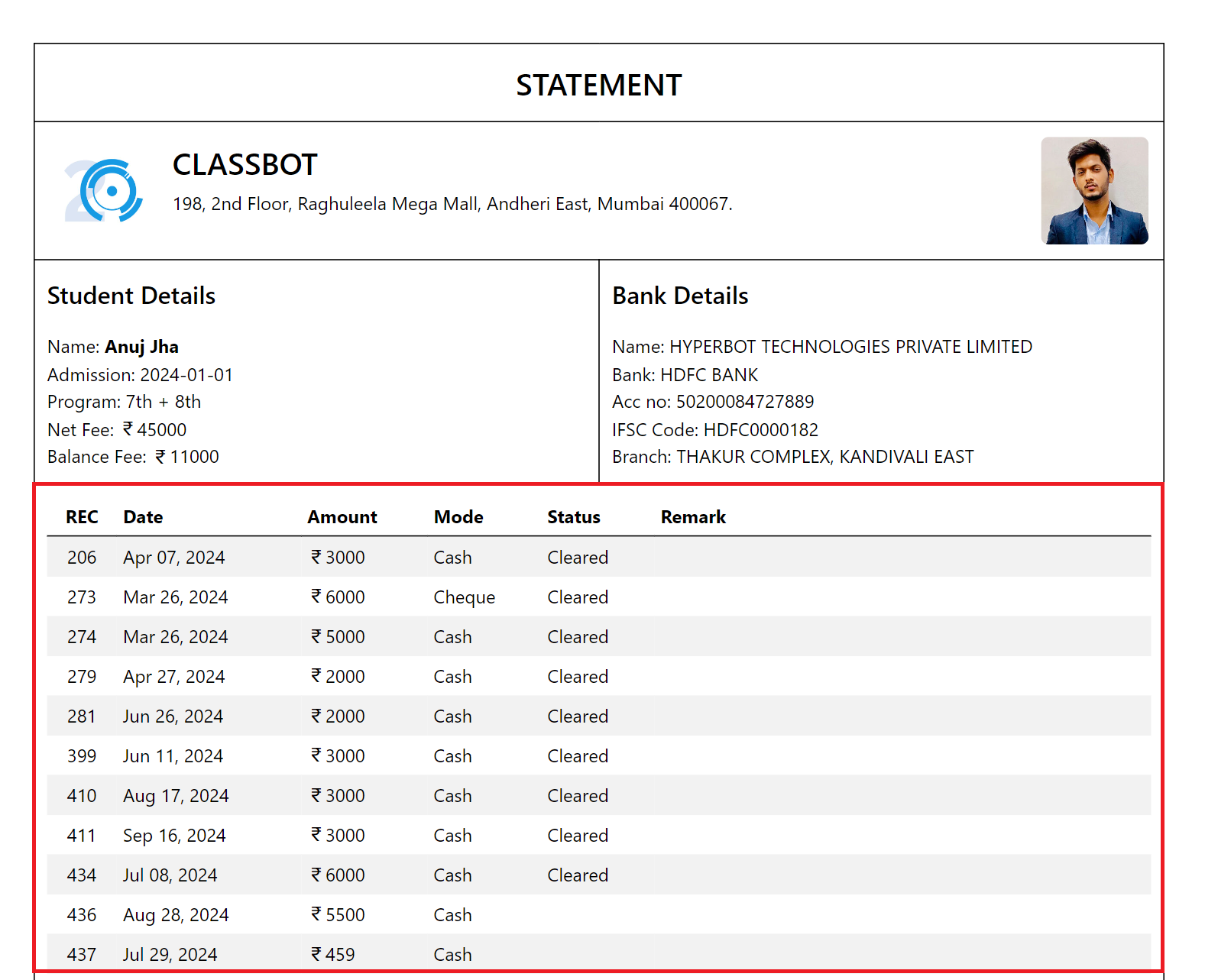 Payment Details