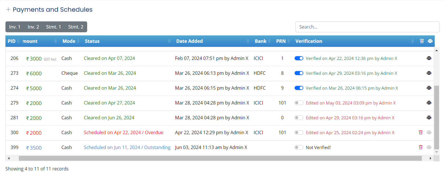 Fees Tables Fields