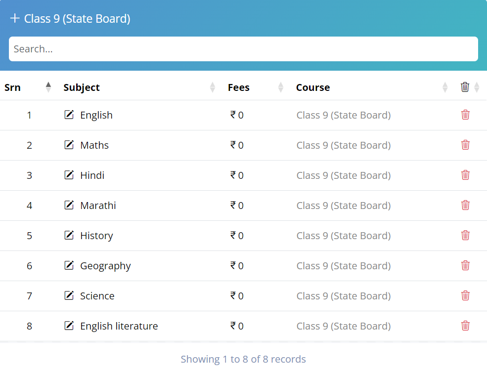 Subject List