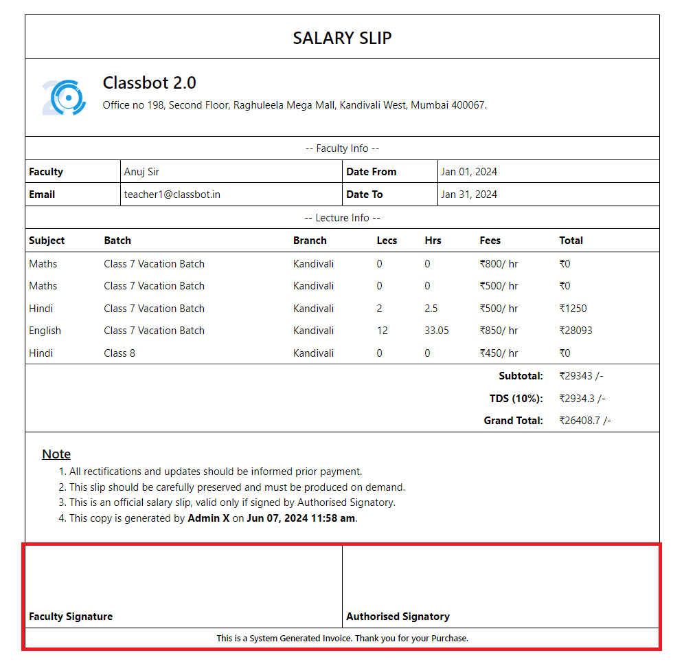 Salary Slip Signatures