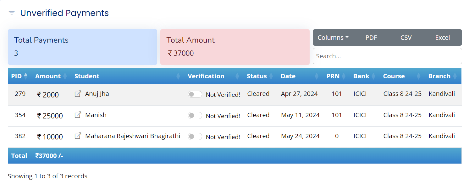 Unverified Payment Records